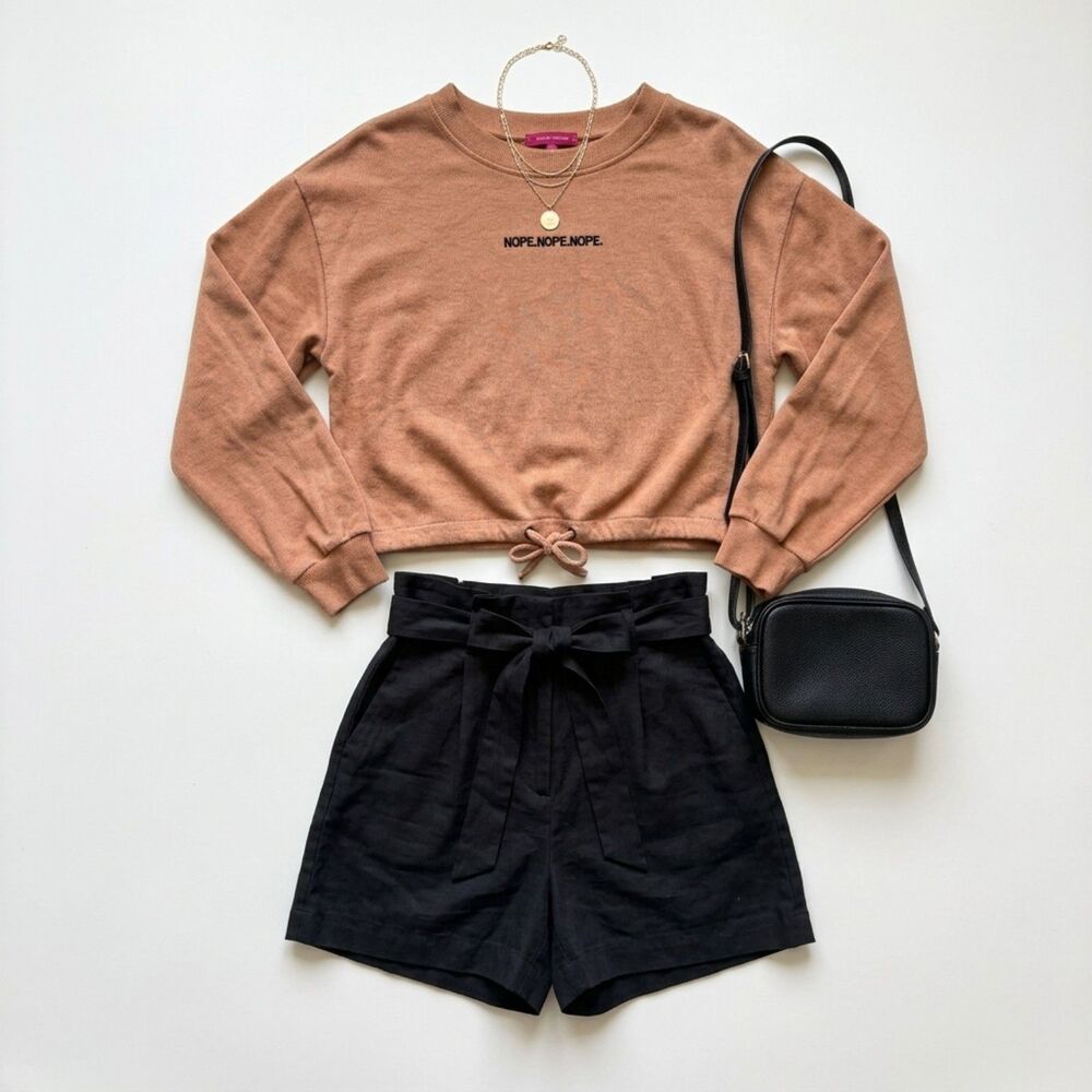 Tan Cropped Boohoo Sweatshirt 14 Nope Graphic Introvert Holiday Mood